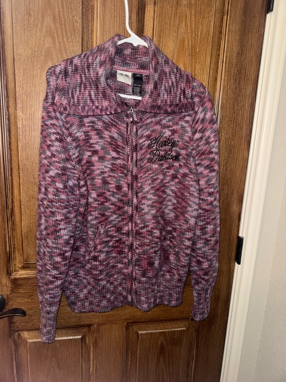 Harley-Davidson Pink and Gray Marled Zip Cardigan